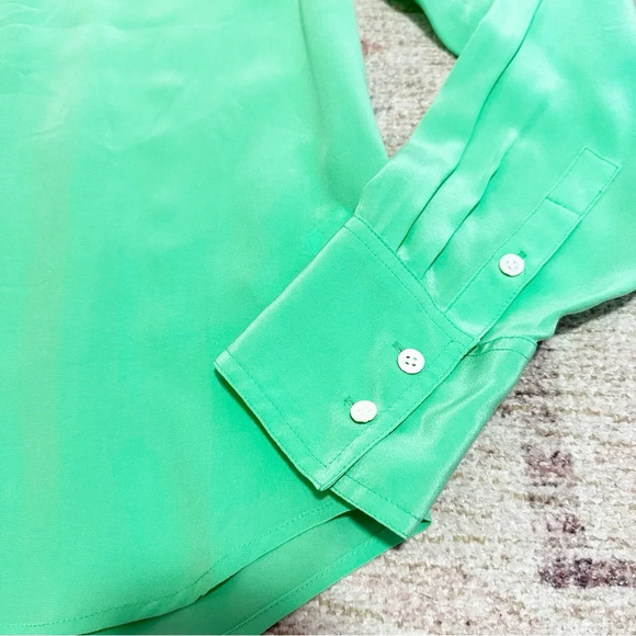 NWT J Crew 100% Silk Green Long Sleeve Button Down Blouse Size 10 - Picture 10 of 14